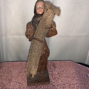 Vintage Older Village Woman Carrying Carpet Made In Paper Mache - EUC 10” X 4”